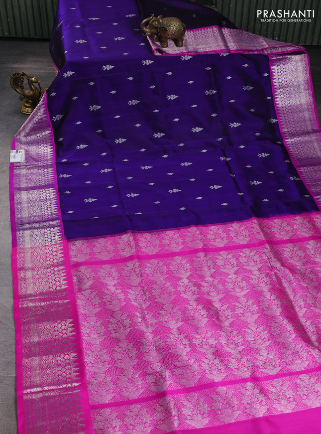 Venkatagiri silk saree violet and pink with allover silver zari woven buttas and siver zari woven border