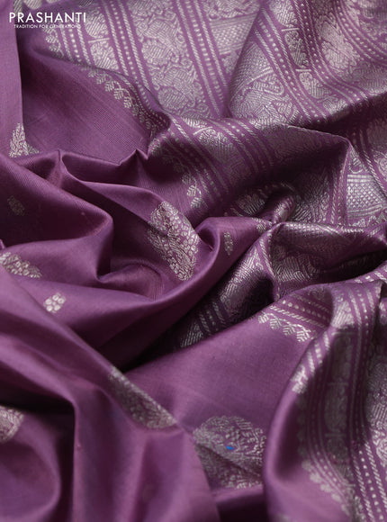 Venkatagiri silk saree pastel purple with allover silver zari woven buttas and rettapet silver zari woven border