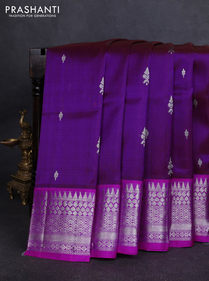Venkatagiri silk saree purple and dark pink with allover silver zari woven buttas and silver zari woven border