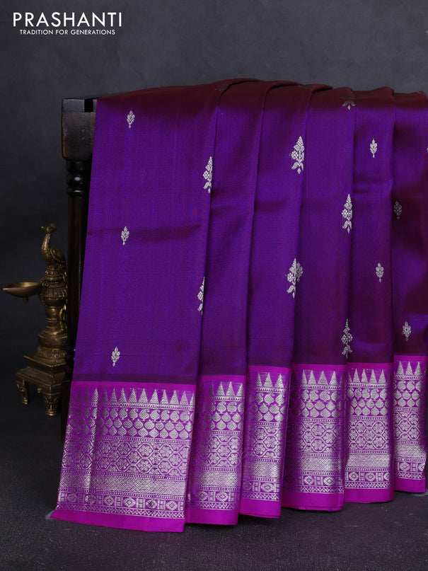 Venkatagiri silk saree purple and dark pink with allover silver zari woven buttas and silver zari woven border