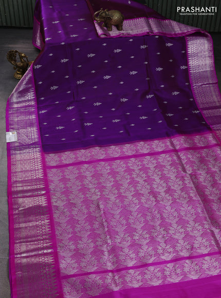 Venkatagiri silk saree purple and dark pink with allover silver zari woven buttas and silver zari woven border