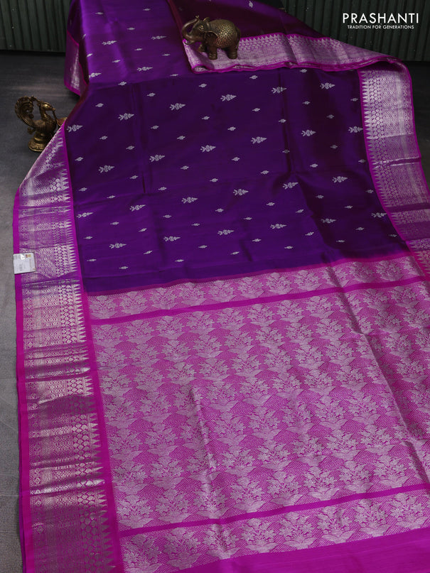 Venkatagiri silk saree purple and dark pink with allover silver zari woven buttas and silver zari woven border