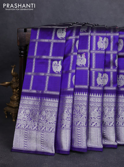 Venkatagiri silk saree blue with allover silver zari checks & buttas and long zari woven border