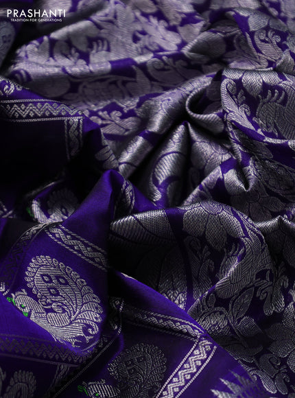 Venkatagiri silk saree blue with allover silver zari checks & buttas and long zari woven border