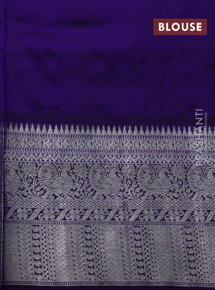 Venkatagiri silk saree blue with allover silver zari checks & buttas and long zari woven border