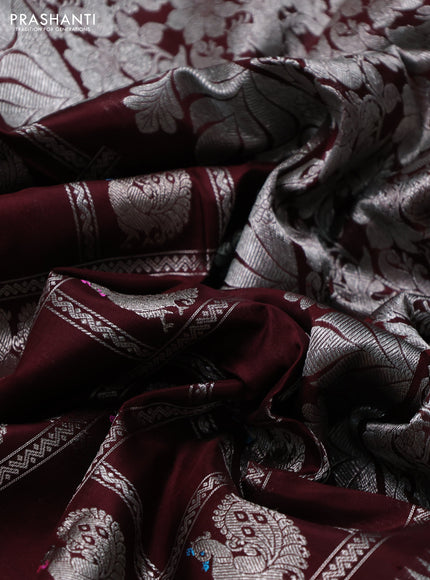 Venkatagiri silk saree coffee brown with allover silver zari checks & buttas and long zari woven border