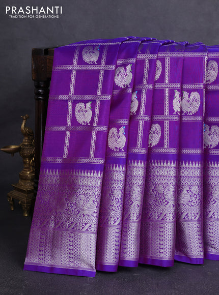 Venkatagiri silk saree dual shade of purple with allover silver zari checks & buttas and long zari woven border