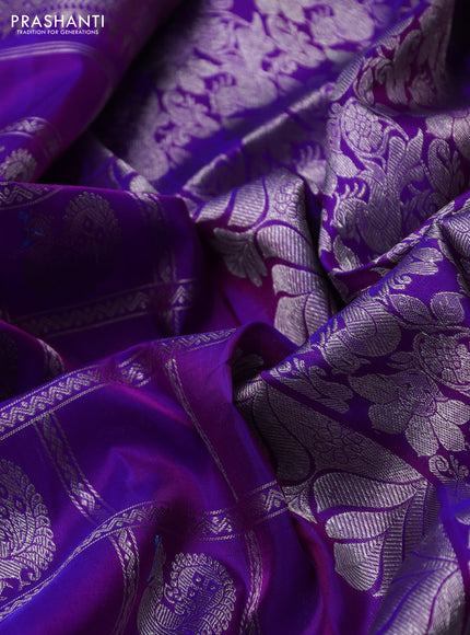 Venkatagiri silk saree dual shade of purple with allover silver zari checks & buttas and long zari woven border