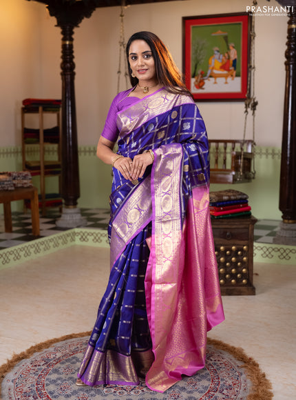 Venkatagiri silk saree violet and light pink with allover silver & zari checks & buttas and zari woven border