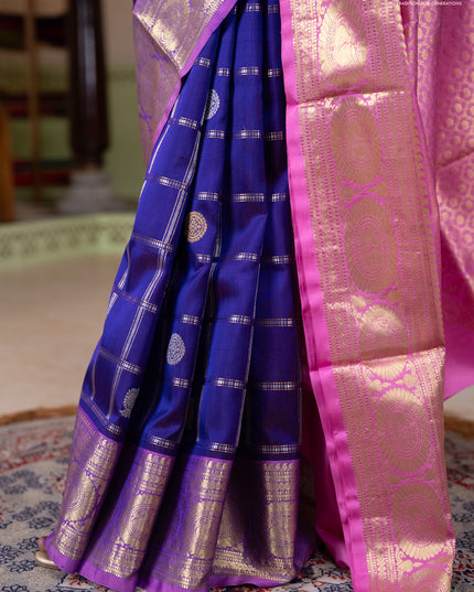 Venkatagiri silk saree violet and light pink with allover silver & zari checks & buttas and zari woven border