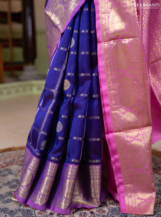 Venkatagiri silk saree violet and light pink with allover silver & zari checks & buttas and zari woven border