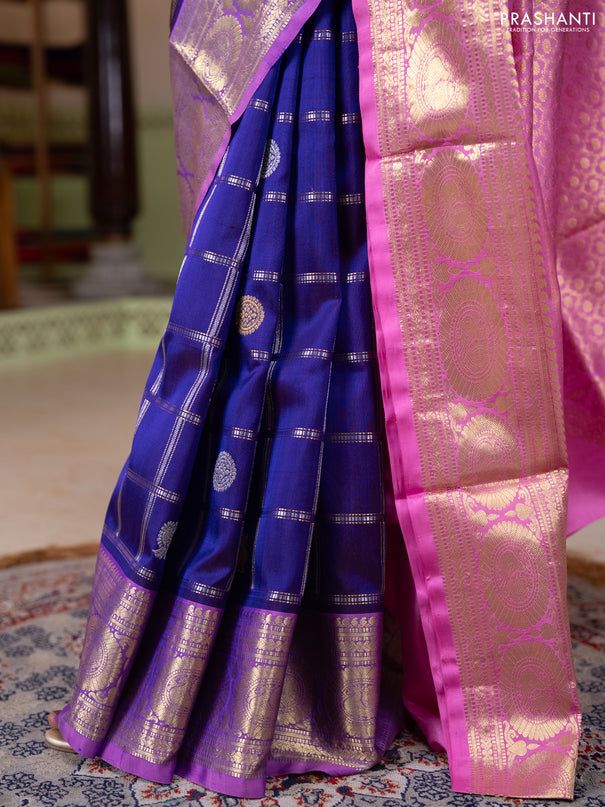 Venkatagiri silk saree violet and light pink with allover silver & zari checks & buttas and zari woven border