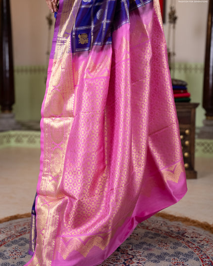Venkatagiri silk saree violet and light pink with allover silver & zari checks & buttas and zari woven border
