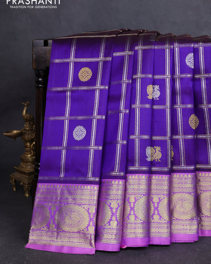 Venkatagiri silk saree violet and light pink with allover silver & zari checks & buttas and zari woven border