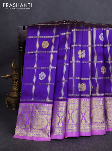 Venkatagiri silk saree violet and light pink with allover silver & zari checks & buttas and zari woven border