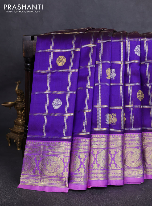 Venkatagiri silk saree violet and light pink with allover silver & zari checks & buttas and zari woven border