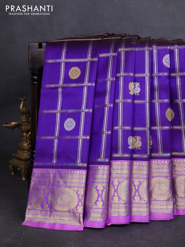 Venkatagiri silk saree violet and light pink with allover silver & zari checks & buttas and zari woven border