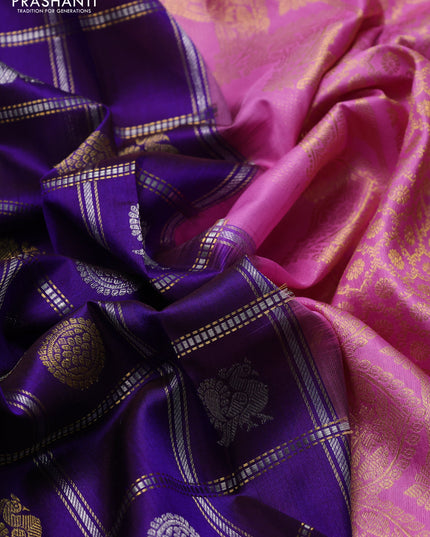 Venkatagiri silk saree violet and light pink with allover silver & zari checks & buttas and zari woven border