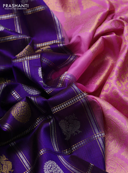 Venkatagiri silk saree violet and light pink with allover silver & zari checks & buttas and zari woven border