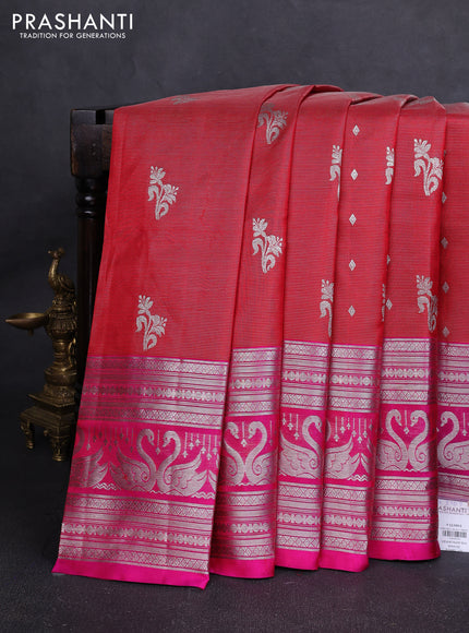 Venkatagiri silk saree red and pink with allover silver zari vairosi & buttas and long silver zari woven border