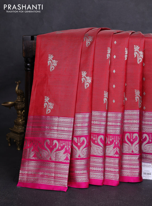 Venkatagiri silk saree red and pink with allover silver zari vairosi & buttas and long silver zari woven border