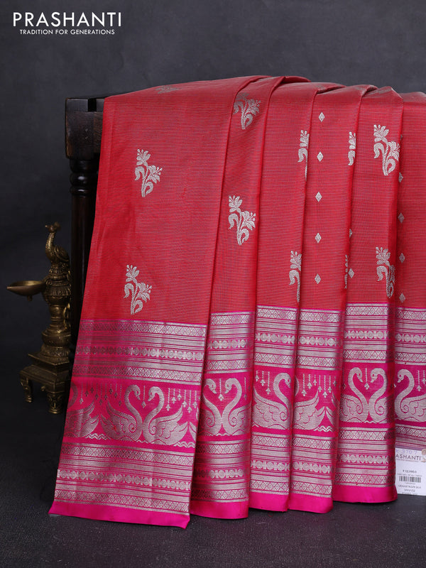 Venkatagiri silk saree red and pink with allover silver zari vairosi & buttas and long silver zari woven border