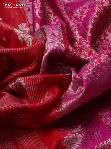Venkatagiri silk saree red and pink with allover silver zari vairosi & buttas and long silver zari woven border