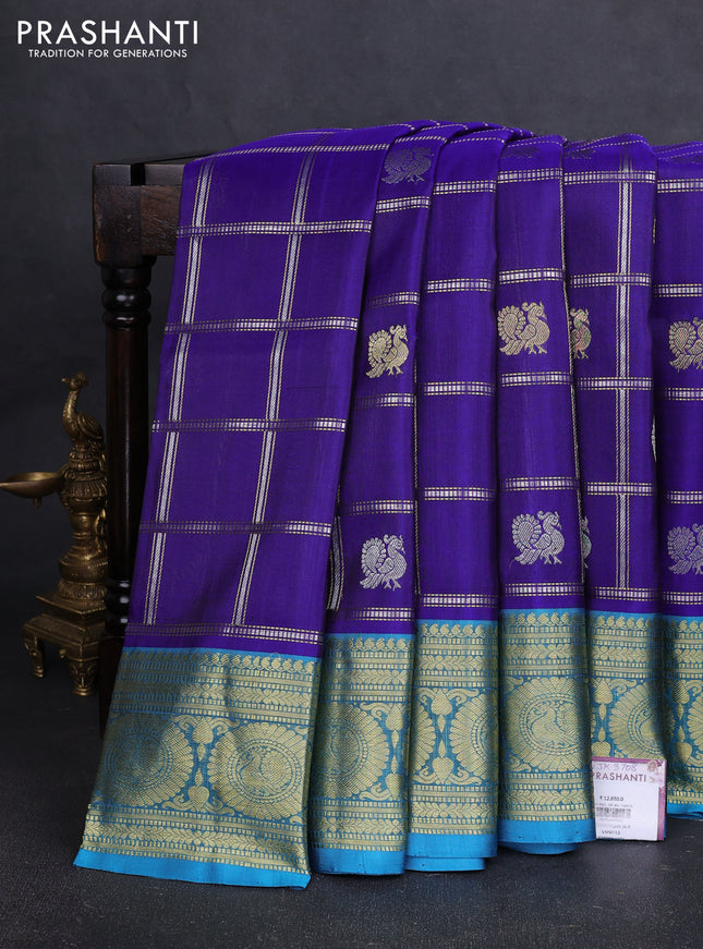 Venkatagiri silk saree royal blue and cs blue with allover silver & zari checks buttas and zari woven border