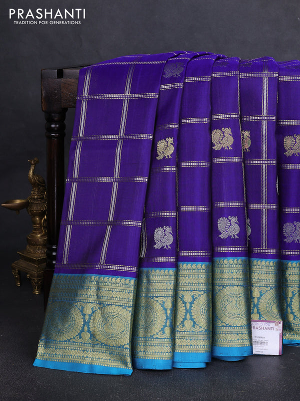 Venkatagiri silk saree royal blue and cs blue with allover silver & zari checks buttas and zari woven border