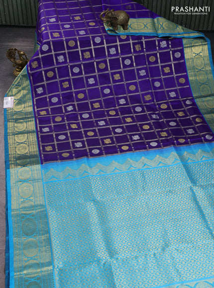 Venkatagiri silk saree royal blue and cs blue with allover silver & zari checks buttas and zari woven border