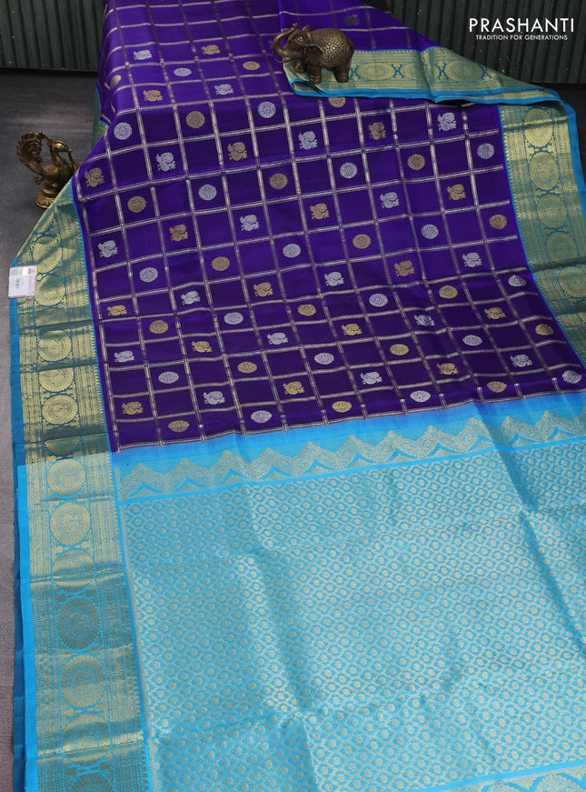 Venkatagiri silk saree royal blue and cs blue with allover silver & zari checks buttas and zari woven border