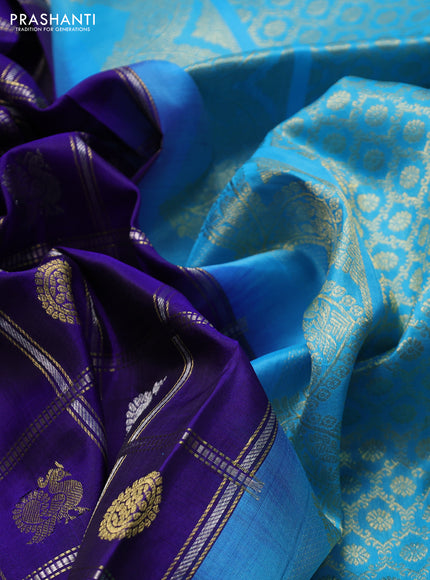 Venkatagiri silk saree royal blue and cs blue with allover silver & zari checks buttas and zari woven border