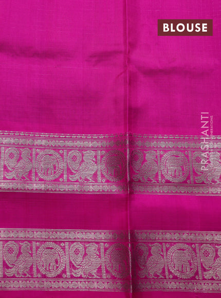 Venkatagiri silk saree purple and pink with allover small checks & silver zari woven buttas and long rettapet silver zari woven border