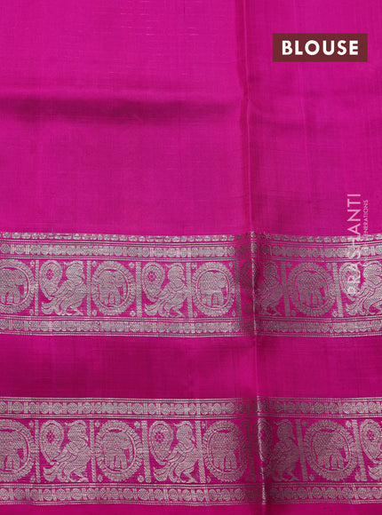 Venkatagiri silk saree coffee brown and pink with allover small checks & silver zari woven buttas and rettapet silver zari woven border