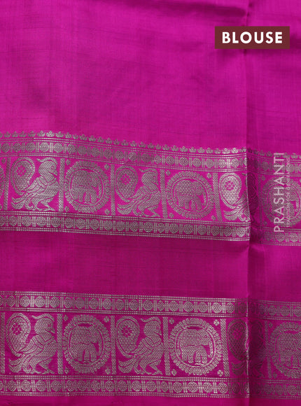 Venkatagiri silk saree blue and pink with allover silver & zari checks buttas and long rettapet silver zari woven border