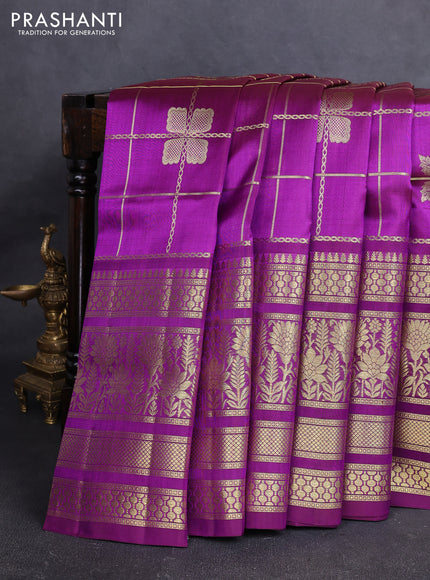 Venkatagiri silk saree purple with allover zari checks & buttas and long zari woven border