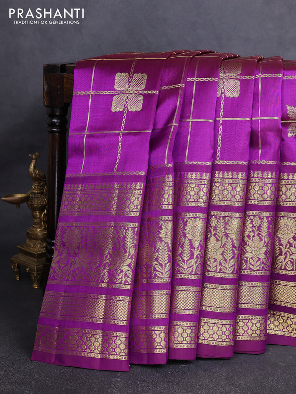 Venkatagiri silk saree purple with allover zari checks & buttas and long zari woven border