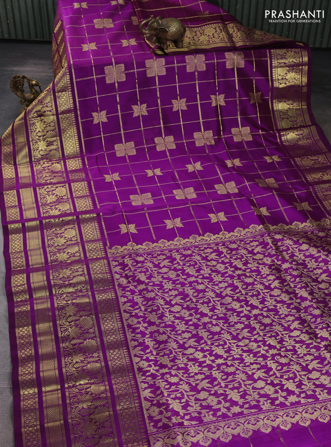 Venkatagiri silk saree purple with allover zari checks & buttas and long zari woven border