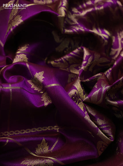 Venkatagiri silk saree purple with allover zari checks & buttas and long zari woven border