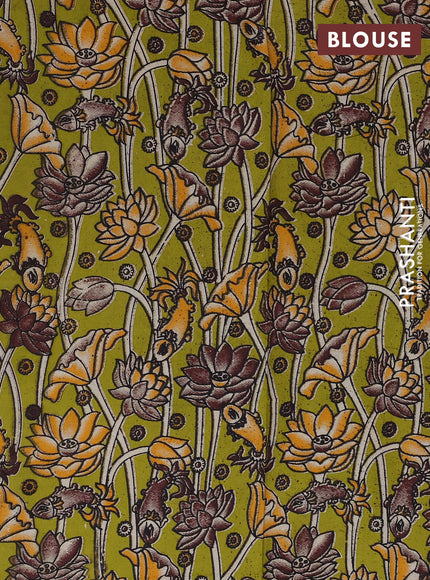 Mangalagiri cotton saree mustard yellow and light green with plain body and rettapet zari woven kalamkari border