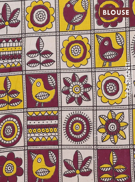 Mangalagiri cotton saree black and beige yellow with plain body and rettapet zari woven kalamkari border