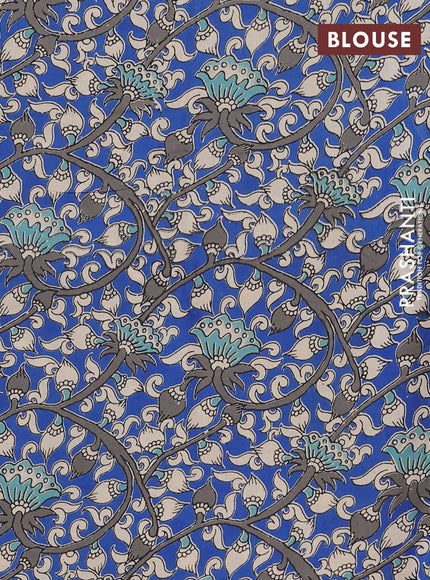 Mangalagiri cotton saree green and blue with plain body and rettapet zari woven kalamkari border