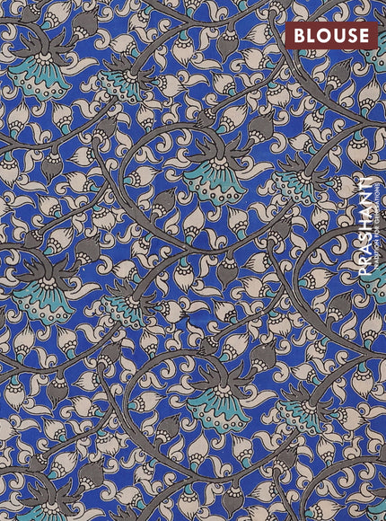 Mangalagiri cotton saree black and blue with plain body and rettapet zari woven kalamkari border