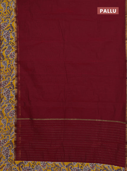 Mangalagiri cotton saree maroon and yellow with plain body and rettapet zari woven kalamkari border