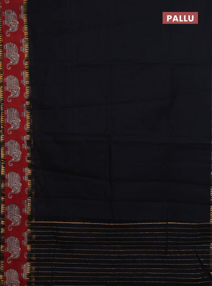 Mangalagiri cotton saree black and maroon with plain body and rettapet zari woven kalamkari border