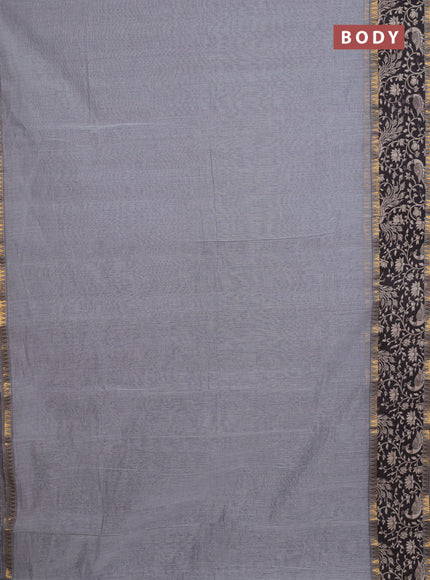 Mangalagiri cotton saree grey and black with plain body and rettapet zari woven kalamkari border