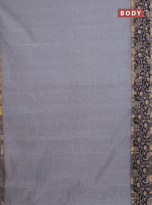 Mangalagiri cotton saree grey and black with plain body and rettapet zari woven kalamkari border