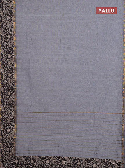 Mangalagiri cotton saree grey and black with plain body and rettapet zari woven kalamkari border