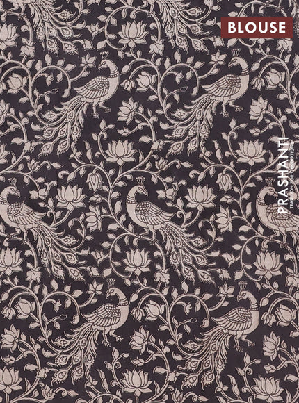 Mangalagiri cotton saree grey and black with plain body and rettapet zari woven kalamkari border