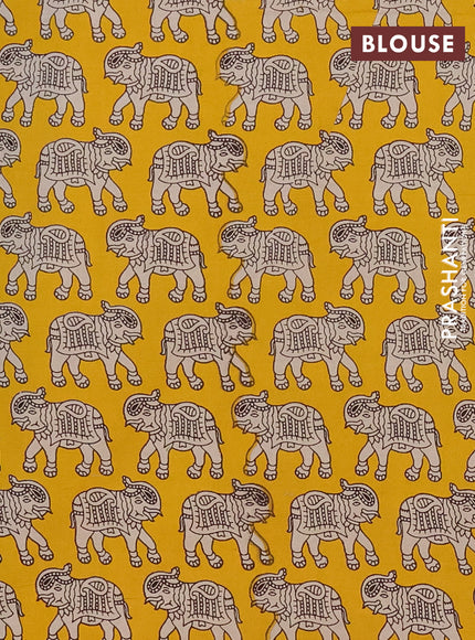Mangalagiri cotton saree black and yellow with plain body and rettapet zari woven kalamkari border